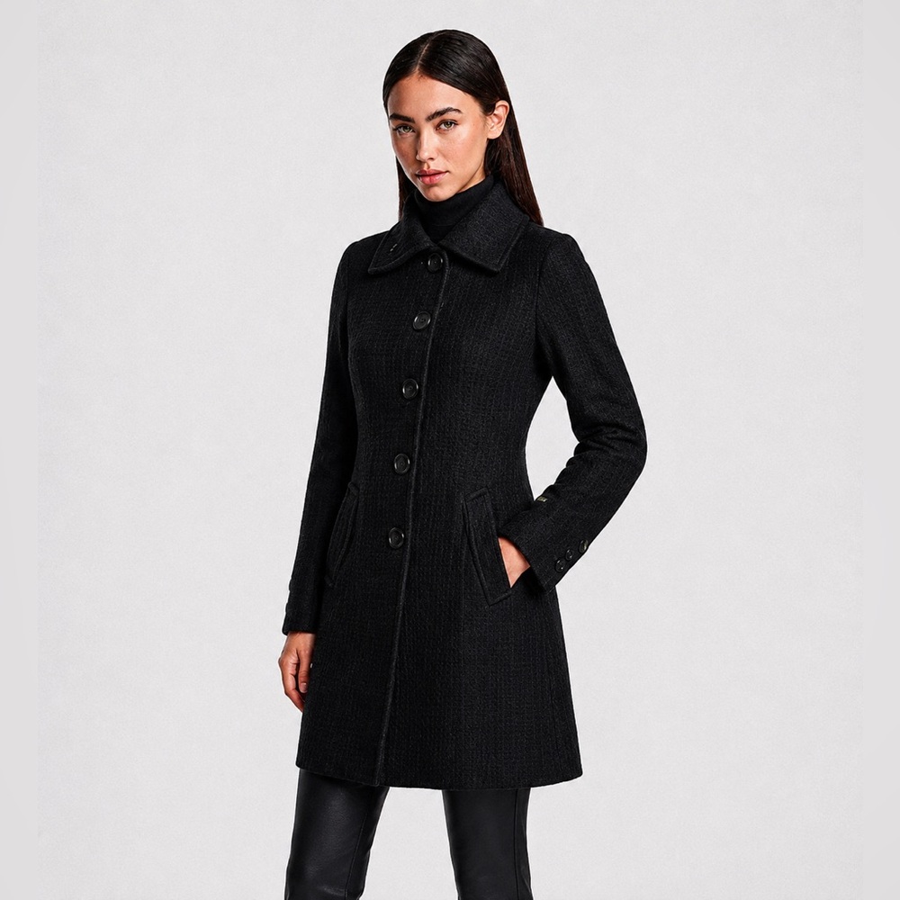 SOIA & KYO - Black Wool Coat | Y2K - Sculpted Collar  - Minimalist Chic